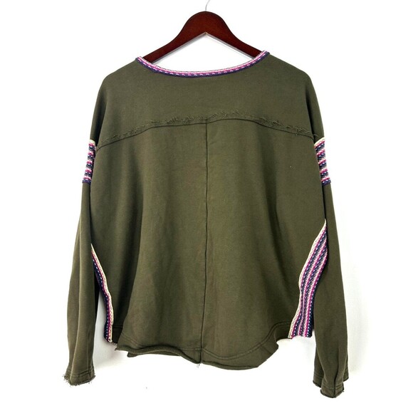 Natural Life Boho Knit Trim Sweatshirt Womens L XL Green Comfy Casual Oversized - Picture 5 of 12